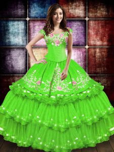 Fashion Ball Gowns Embroidery and Ruffled Layers Sweet 16 Quinceanera Dress Lace Up Taffeta Sleeveless Floor Length