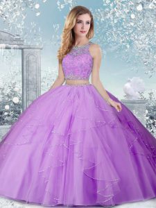 Stylish Ball Gowns Quince Ball Gowns Lavender Scoop Tulle Sleeveless Floor Length Clasp Handle