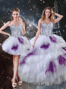 Flirting Floor Length Multi-color Ball Gown Prom Dress Tulle Sleeveless Beading and Ruffled Layers and Sequins