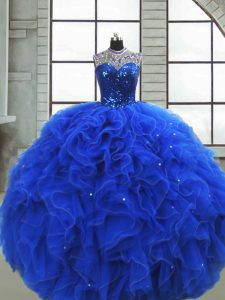 Spectacular Royal Blue Sleeveless Organza Zipper Quinceanera Gown for Military Ball and Sweet 16 and Quinceanera