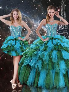 Chic Multi-color Sleeveless Beading and Ruffles and Ruffled Layers Floor Length Sweet 16 Dresses