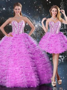 Most Popular Sleeveless Lace Up Floor Length Beading and Ruffled Layers Sweet 16 Quinceanera Dress