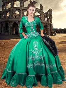 Noble Floor Length Ball Gowns 3 4 Length Sleeve Green Quinceanera Gown Lace Up
