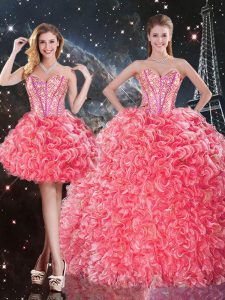 On Sale Sweetheart Sleeveless Sweet 16 Quinceanera Dress Floor Length Beading and Ruffles Coral Red Organza