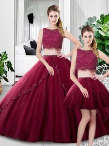 Fancy Tulle Sleeveless Floor Length Quince Ball Gowns and Lace and Ruching