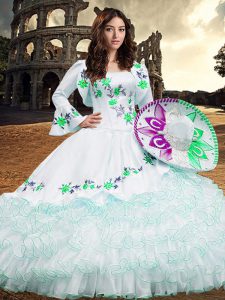 Unique White Long Sleeves Embroidery and Ruffled Layers Floor Length Quinceanera Dresses