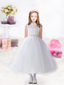 White A-line Beading Toddler Flower Girl Dress Zipper Organza Sleeveless Tea Length