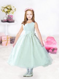 Cheap Organza Scoop Sleeveless Clasp Handle Hand Made Flower Toddler Flower Girl Dress in Apple Green