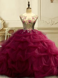 Fashion Burgundy Sleeveless Organza Lace Up Quince Ball Gowns for Military Ball and Sweet 16 and Quinceanera