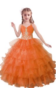 Orange Red Sleeveless Organza Zipper Custom Made Pageant Dress for Quinceanera and Wedding Party