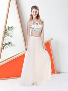 Sleeveless Mini Length Beading Zipper Dress for Prom with White