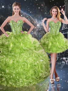 Fantastic Olive Green Sleeveless Organza Lace Up Quinceanera Gown for Military Ball and Sweet 16 and Quinceanera