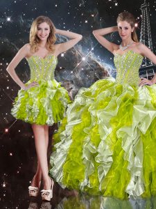 Organza Sweetheart Sleeveless Lace Up Beading and Ruffles Sweet 16 Dresses in Multi-color