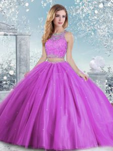 Ideal Lilac Sleeveless Tulle Clasp Handle Vestidos de Quinceanera for Military Ball and Sweet 16