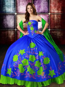 Custom Made Multi-color Sleeveless Floor Length Embroidery Lace Up Quince Ball Gowns