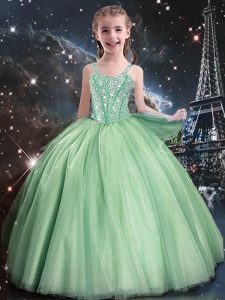 Sweet Apple Green Straps Lace Up Beading Pageant Dress Sleeveless