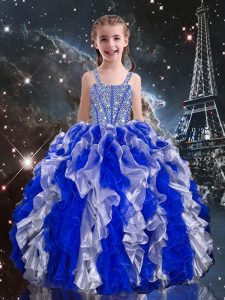 Excellent Straps Sleeveless Organza Pageant Dress for Teens Beading and Ruffles Lace Up