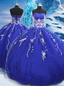 Superior Appliques Quinceanera Dresses Blue Lace Up Sleeveless Floor Length