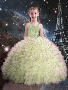 Best Organza Sleeveless Floor Length Girls Pageant Dresses and Beading and Ruffles