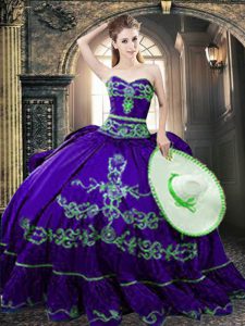 Fashion Purple Lace Up Ball Gown Prom Dress Embroidery Sleeveless Floor Length