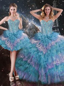 Customized Multi-color Lace Up Sweet 16 Quinceanera Dress Beading and Ruffled Layers Sleeveless Floor Length