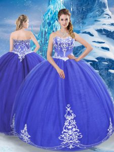 Fitting Sweetheart Sleeveless Zipper Quinceanera Gown Blue Tulle
