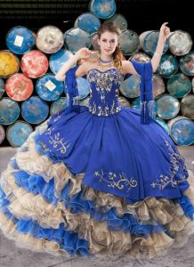 Sweetheart Sleeveless Quinceanera Dresses Floor Length Beading and Appliques and Ruffles and Ruffled Layers Multi-color 