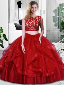 Tulle Sleeveless Floor Length Sweet 16 Dress and Lace and Ruffles