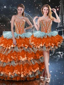 Floor Length Lace Up 15 Quinceanera Dress Multi-color for Military Ball and Sweet 16 and Quinceanera with Beading and Ru