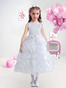 Romantic Tea Length White Toddler Flower Girl Dress Scoop Sleeveless Zipper