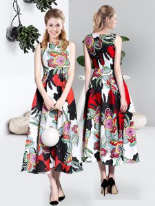 Flirting Multi-color Zipper Bateau Pattern Prom Dress Printed Sleeveless