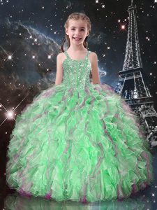Classical Apple Green Sleeveless Organza Lace Up Little Girl Pageant Gowns for Quinceanera and Wedding Party
