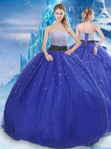 Dynamic Royal Blue Sleeveless Beading and Sequins Floor Length Quinceanera Gowns