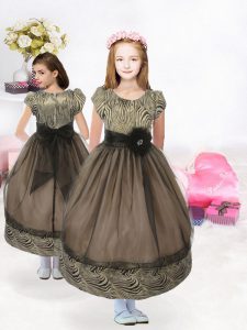 Organza Short Sleeves Tea Length Pageant Dress Toddler and Sashes ribbons and Pattern