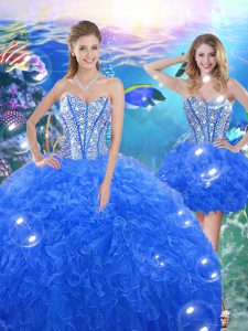Affordable Floor Length Royal Blue Quinceanera Gowns Sweetheart Sleeveless Lace Up