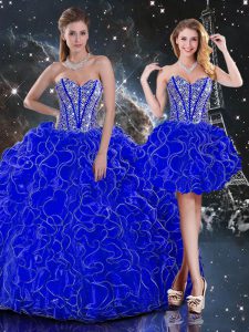 Royal Blue Lace Up Sweetheart Beading and Ruffles Quince Ball Gowns Organza Sleeveless