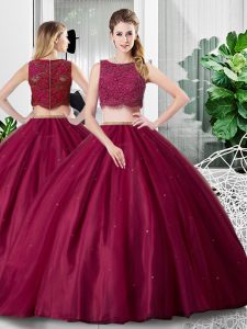 Sleeveless Tulle Floor Length Zipper Sweet 16 Dresses in Fuchsia with Lace and Ruching