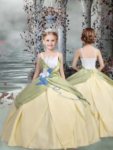 Ruching and Hand Made Flower Pageant Dress for Teens Champagne Lace Up Sleeveless Floor Length