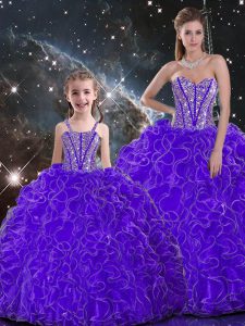 Admirable Purple Sleeveless Beading and Ruffles Floor Length Sweet 16 Dresses
