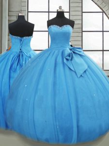Best Selling Baby Blue Sleeveless Bowknot Floor Length Sweet 16 Dress