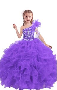Trendy Sleeveless Beading and Ruffles Lace Up Little Girls Pageant Gowns