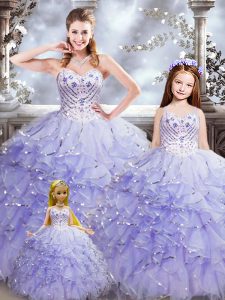 Lavender Lace Up Sweetheart Beading and Ruffles Quinceanera Dress Organza Sleeveless