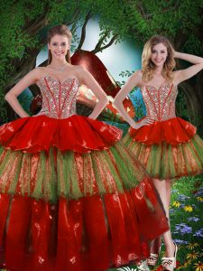 Dazzling Sweetheart Sleeveless Organza Sweet 16 Quinceanera Dress Beading and Ruffled Layers Lace Up