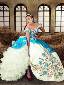 Multi-color Ball Gowns Embroidery and Ruffled Layers Quinceanera Dresses Lace Up Taffeta Sleeveless Floor Length