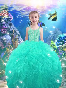 Charming Floor Length Ball Gowns Sleeveless Turquoise Girls Pageant Dresses Lace Up