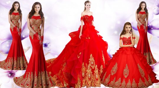 Red Sweetheart Lace Up Beading and Appliques and Embroidery Quinceanera Gowns Brush Train Sleeveless