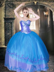 Baby Blue Sweet 16 Dress Military Ball and Sweet 16 and Quinceanera with Beading and Appliques Sweetheart Sleeveless Lac