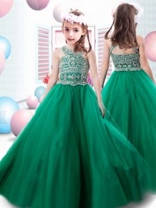 Trendy Dark Green Pageant Dress Quinceanera and Wedding Party with Beading Scoop Sleeveless Zipper
