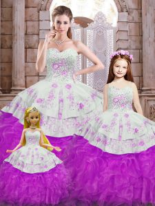 Sleeveless Lace Up Floor Length Beading and Appliques and Ruffles Sweet 16 Quinceanera Dress
