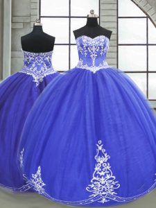 Floor Length Lace Up Sweet 16 Dresses Blue for Military Ball and Sweet 16 and Quinceanera with Appliques